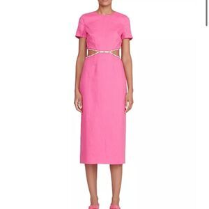STAUD Vibrant Pink Cut-Out Midi Dress